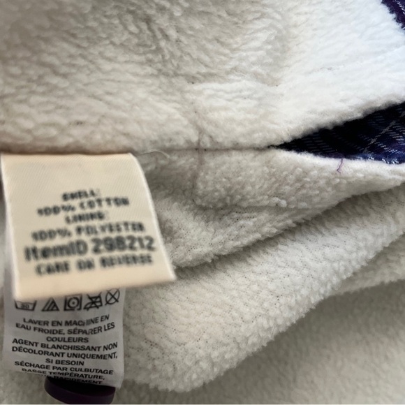 L.L. Bean Purple Plaid Hooded Fleece Lined Button Front Shirt With Pockets Large - Picture 8 of 8